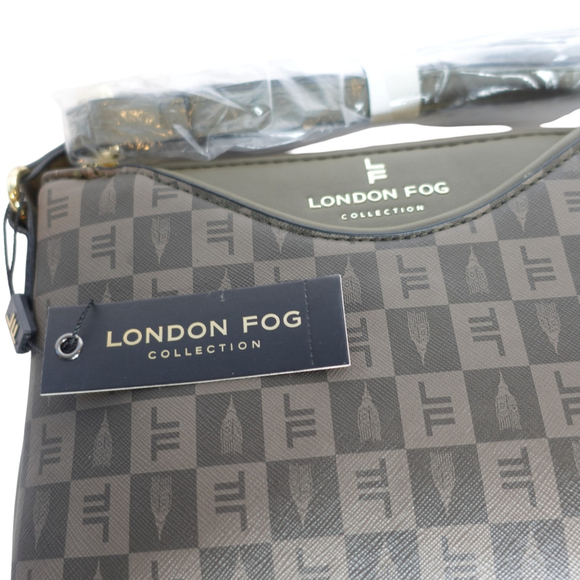 London Fog Addison Tower Signature Print Olive Crossbody Bag NWT - Picture 6 of 10